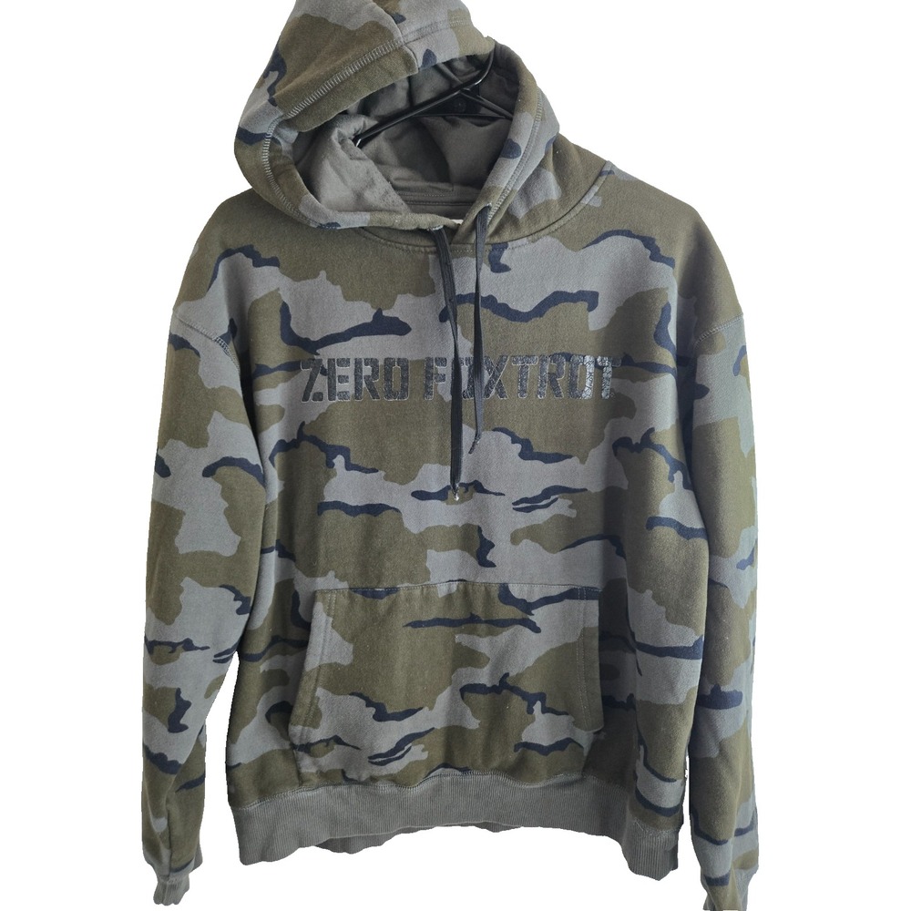 Zero Foxtrot Camo Hoodie Mens Size Large Green Black Camouflage Designer Sweater